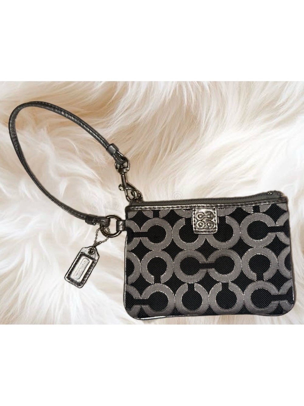 Coach Black and Metallic Gray Signature Wristlet